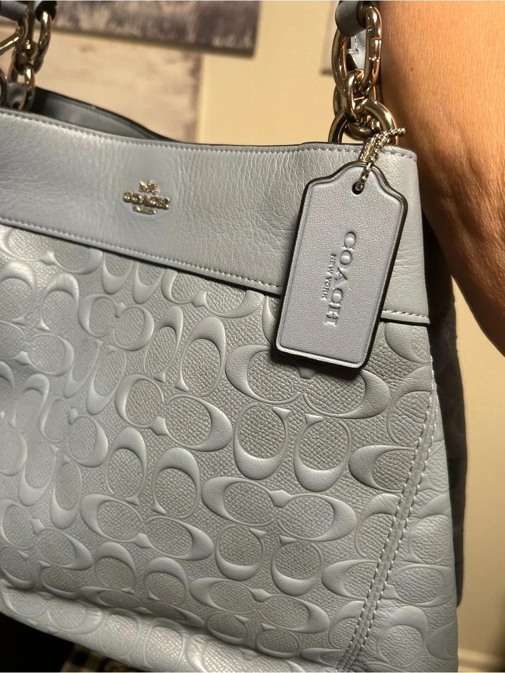 Coach Lexy “Blue Pool” Color Embossed Signature Leather Shoulder Bag-Nice!
